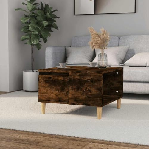 HFXHIJXQ Couchtisch Räuchereiche 55×55×36,5 cm Holzwerkstoff Eukalyptusholz Beine Schublade offenes Fach Beistelltisch