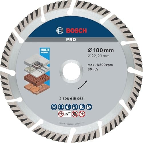 Bosch 10x PRO Multi Material Diamanttrennscheiben für 22,23‑mm-Bohrung und große Winkelschleifer (für Beton, Stahlbeton, Ø 180 mm, Professional Zubehör Großer Winkelschleifer)