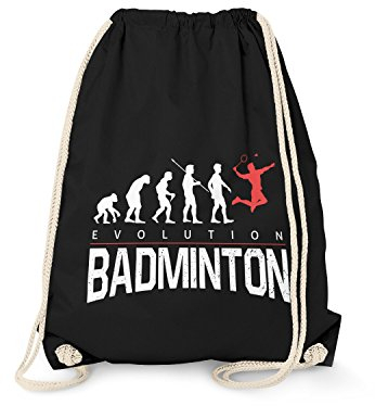 Fashionalarm Turnbeutel - Evolution Badminton | Fun Rucksack mit lustigem Motiv als Geschenk Idee für Federball Badminton Spieler Sport Hobby, Schwarz One Size