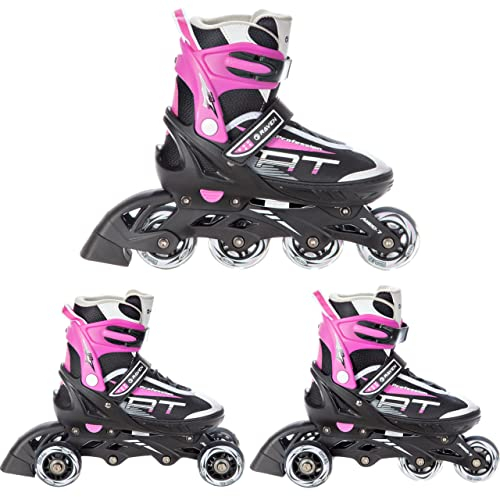 RAVEN Profession 3in1 Inlineskates Triskates Rollschuhe Inliner für Kinder und Erwachsene verstellbar (Black/Pink, 35-39 (23cm-25,5cm))