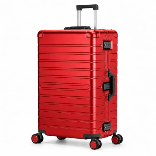 Travelhouse Oslo L Aluminium Reisekoffer 75 x 48 x 29 cm 102 L Rot | Großer Rollkoffer mit 102 l, Aluminium-Hartschale, 2 TSA-Schlössern, 360° Doppelrollen und Packplatte
