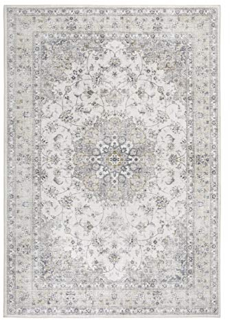 -LUXOR- living Teppich Wohnzimmer Prima im Vintage Design - Wohnzimmerteppich Teppich Kurzflor Digitaldruck in zeitlosem Design Creme 80 x 150 cm