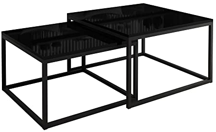 lukmebel Kaffeetisch Yoshi 2in1 - Hochglanz, Couchtisch Salon Wohnzimmer (Schwarz/Schwarz Hochglanz)