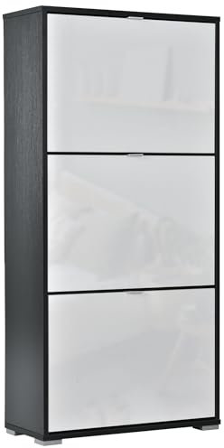 HOMCOM Meuble à Chaussures 3 Portes abattantes 3 Compartiments MDF Noir Blanc laqué