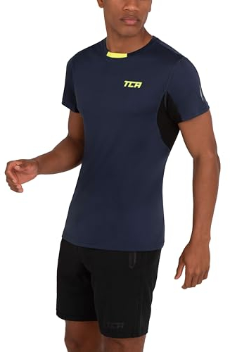 TCA Men's Atomic Quick Dry T Shirt, Gym Sports Running Top for Men, Lightweight Breathable Moisture Wicking Active Athletic Short Sleeve Shirt - Navy Eclipse, M