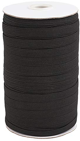 Cheriswelry - Banda elástica plana de 3/8 pulgadas, color negro, trenzada, cuerda elástica para las orejas, para manualidades, costura, alrededor de 90 ~ 100 yardas
