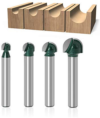 Bestgle Juego de 4 piezas de fresado de fresas redondas para madera de doble flauta router de 1/4 pulgadas bit herramienta de fresado