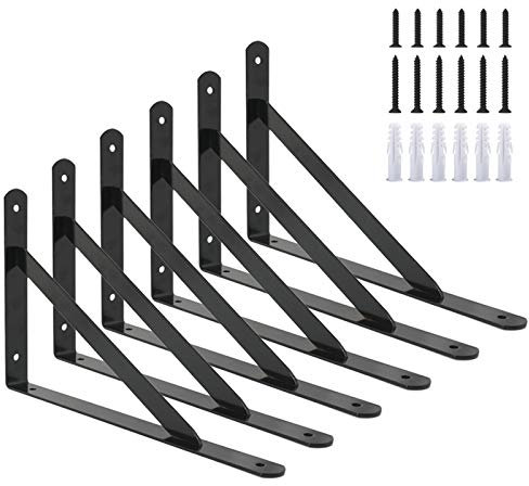 Ouvin Shelf Bracket Heavy Duty 6 Pack Triangle Shelf Brackets (150mm x950mm) Wall Mounted Right Angle Shelf Supports with Screws Black