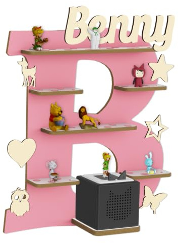 Holzura Tonie Regal für Toniebox, Toniebox Regal personalisiert mit Name und Holzsymbolen, Tonie Aufbewahrung (Buchstabe B)