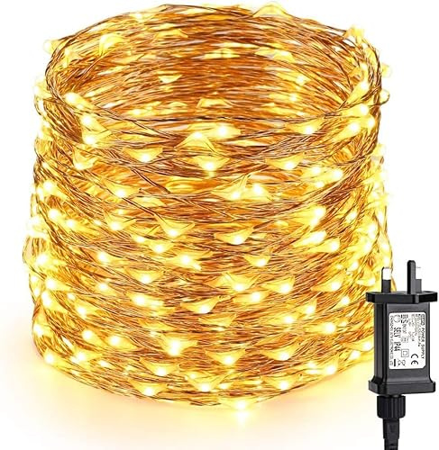 PhilzOps Christmas String Lights 200 LED 65.6ft Mains Powered String Light Outdoor 8 Modes Waterproof Warm White Copper Wire Lighting with Timer for Xmas Indoor Bedroom Tree Party Garden Decoration