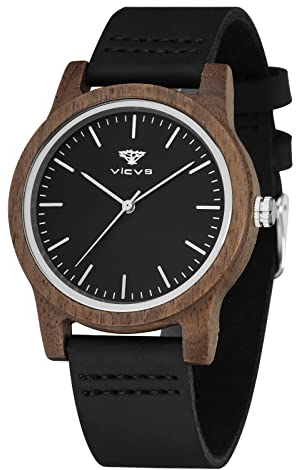 VICVS Reloj de Madera para Hombre y Mujer, Madera de Nogal Natural/Cebra, Reloj de Vestir de Negocios Informal de Cuarzo japonés, Correa Ajustable (Walnut Silver)