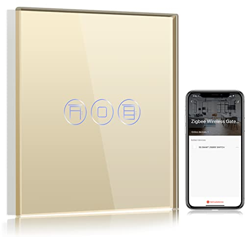 BSEED Zigbee Interrupteur Volet Roulant connecté Or,Compatible avec Amazon Alexa/Google Home,WiFi Interrupteur Volet Roulant Avec Contrôle à Distance et Fonction de Temps(NÉCESSITE TUYA HUB)