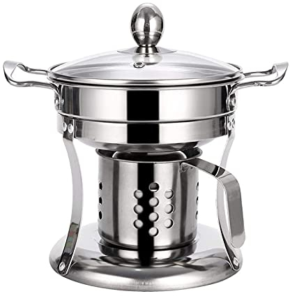 ksamwjf Mini Hot Pot, Edelstahl mit Glasdeckel Chafing Dish, Mini-Auflauftopf für eine Portion zum Kochen Gel-Brennstoff-Kochgeschirr