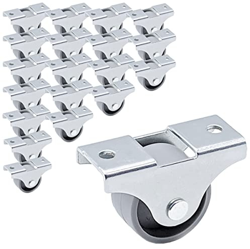 SKIR'CO (20 Stück) Kleine 25mm Möbelrollen Grau Kunststoffrollen Non-Swivel Bockrollen One-Way Direction (20)