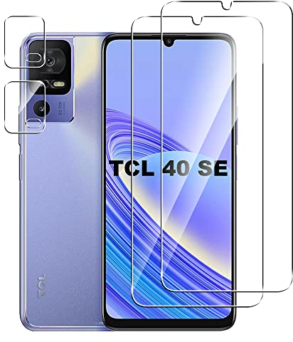 Rojeuinn Vetro Temperato Tcl 40 SE Pellicola Protettiva,2 Pezzi Vetro Temperato + 2 Pezzi Fotocamera Posteriore,Senza Bolle,Anti-Scratch,Durezza 9H
