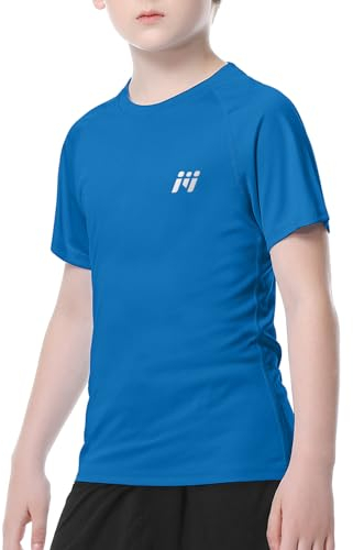 MEETWEE Jungen Rash Guard Kurzarm Kinder Badeshirt UV Schutz UPF 50 + Schwimmshirt Schnelltrocknend, Dark Blue, 12 Jahre, UP2STKde-COBALT-L