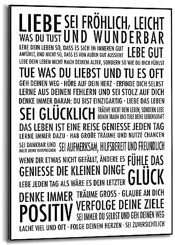 REINDERS Gerahmtes Bild, Positiv Leben, Home Office, Bilder, Wanddeko, Room Decor, MDF, Schwarz-Weiß, 70x50cm