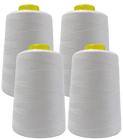 4 Bobine di filo per cucire (4.500 metri/rotolo), Filo in poliestere ad alta resistenza, Bobine di filo per lavori di cucito, (5000Y, Bianco 101)