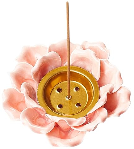 GORGECRAFT 5-Loch Misty Rose Lotus Räucherstäbchenhalter Porzellan-Räuchergefäß Keramik-Lotusblumen-Brenner Heimbüro Teehaus Zen-Buddhistisches Zubehör Für Yoga Studio Dekoration Meditation 95 mm