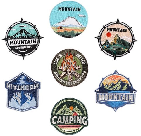 Attuslla Patches zum Aufbügeln, 7 Stück Berggipfel Patch Aufnäher Thema Camping Applikation Kinder Patches für für DIY T-Shirt Jeans Kleidung Taschen