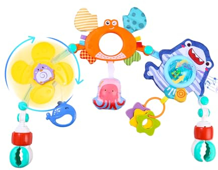 TIDEVAN Jouet d'arc de Poussette Arche de Poussette Arche Eveil Bebe D'activités Jouets Sensoriels Suspendu Clip Ajustables Convenant à la Plupart des Poussettes pour 0-3 Bébé Garçons Filles