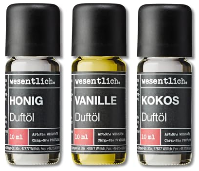 wesentlich. Duftöl Set - harmonische Duftkompositionen für Duftlampe, Diffuser und Kerzen - Vanille, Kokos und Honig