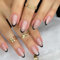 24pcs Short Oval False Nails French Black Tip Stick on Nails Glitter Pink Press on Nails Removable Glue-on Nails Acrylic Full Cover Fake Nails Women Girls Nail Art Accessories