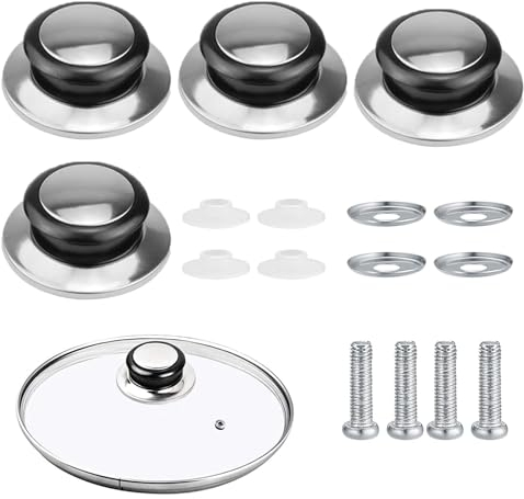 IVANY 4Pcs Pot Lid Knobs,Replacement Stainless Steel Screw Hand Grip,Universal Pot Lid Handle Covers,Saucepan Lid Knobs for Frying Pan Saucepan Lid Cover Handles Knobs Home Kitchen Accessory
