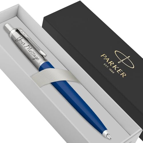 Parker Jotter Ballpoint personalised parker pen engraved In Classy Gift Box Ideal Anniversary, Birthday or Fathers Day Gift Perfect For Men & Women Engraved Parker Pen With Laser Engraving (Navy)