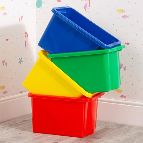 Wham Stack & Store 4 x 24L Plastic Storage Boxes | Ideal for Toys, Classrooms & Playrooms | Stackable & Nestable | Integrated Handles | Made in UK - Mixed Colours