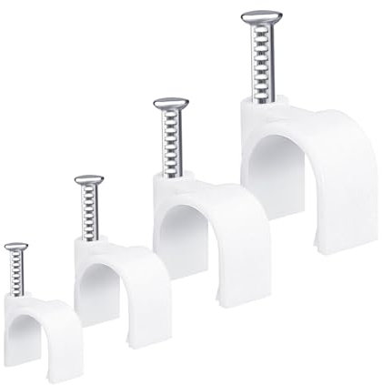 600 PCS Round Cable Clips White with Strong Nails, Wall Cable Wire Tacks 4mm 6mm 8mm 10mm, Durable Wire Clips Management Wire Tidy Clips for Organizing Electric Wires Cables Line TV