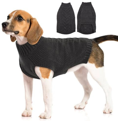 Katzinst Hundepullover,Hund Pullover für Mittlere Hunde,Strickwaren Pullover Hund, Dickes Material Pullover Haustiermantel für Winter, Fleece Hund Pullover für Beagle,Border Collie,Grau,XL