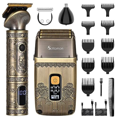 Scttomon T-Blade Tondeuse à Cheveux Pour Hommes Et Rasoir éLectrique Foil Rasoir Tondeuse à Barbe Ensemble De Beauté Pour Hommes Avec Trois Feuilles Sans Fil