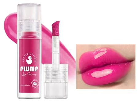 Pink Plumping Lip Gloss, Hot Pink Moisturizing Glossy Lip Oil Tinted, Hydrating Lip Balm Clear Lipgloss Makeup, Glitter Shimmer Makeup Tint Moisturizer Lipgloss Plumper for Women