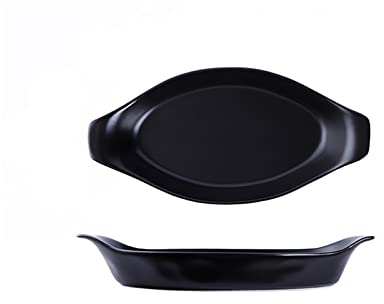 Auflaufformen 12Inch Backenschale Binaaural Gerichte Kreative Fischplatte Haushalt Keramik Backschaufel for Mikrowellenofen Haushalt 2 Stück für Lasagne,Tiramisu & Aufläufe(Schwarz)