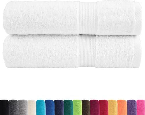 vidaXL Premium Badetücher 2 STK., Duschtücher Saugfähig, Badetuch mit Schlaufen, Gästetücher Saunatuch Handtuch, Weiß 100x150cm 600g/m² 100% Baumwolle