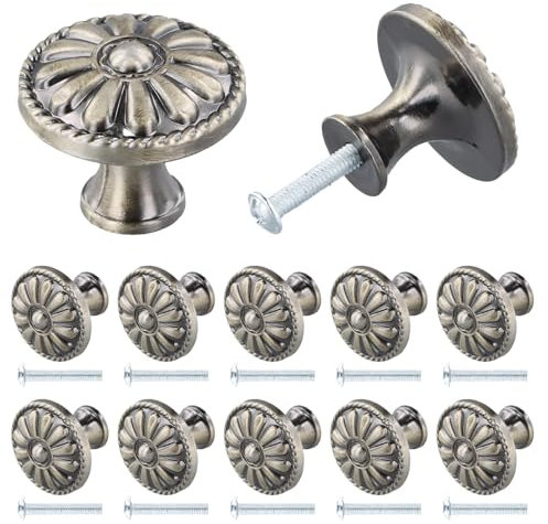 Jinlaili 10PCS Vintage Tiroir de Porte Poignée, 35MM Bouton de Meubles, Rond Boutons de Tiroir, Laiton Boutons de Porte, Poignées de Meuble pour Placard Armoire Cuisine, Chambre d'enfant (B-Bronze)