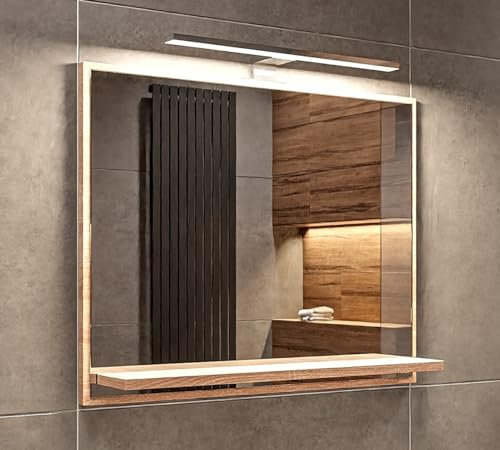 HAJDUK FURNITURE Badspiegel IP44 mit Beleuchtung und Ablage, Sonoma Badezimmer Wandspiegel 60 cm, Badezimmerspiegel Bad Spiegel mit LED 4000K