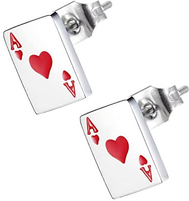 DEARMAMY Boucles d'oreilles de poker - Cartes à jouer - Accessoires de fête - Boucles d'oreilles en forme de cœur - Boucles d'oreilles en argent sterling pour femmes - Boucles d'oreilles - Jeux de