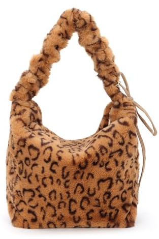 Jywmsc Flauschige Umhängetasche für Damen mit Leopardenmuster, Plüsch, Umhängetasche, Große Tragetasche, Handtasche mit Griff Oben, für Herbst und Winter