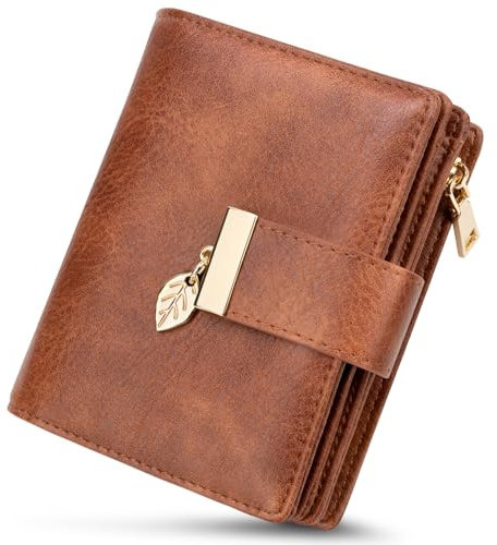 WACCET Portefeuille Femme Petit, Porte Monnaie Femme avec Blocage RFID en Cuir PU Grande Capacité avec 14 Slots de Carte et Poche à Fermeture Éclair Pièces Court Porte Feuille pour Femmes