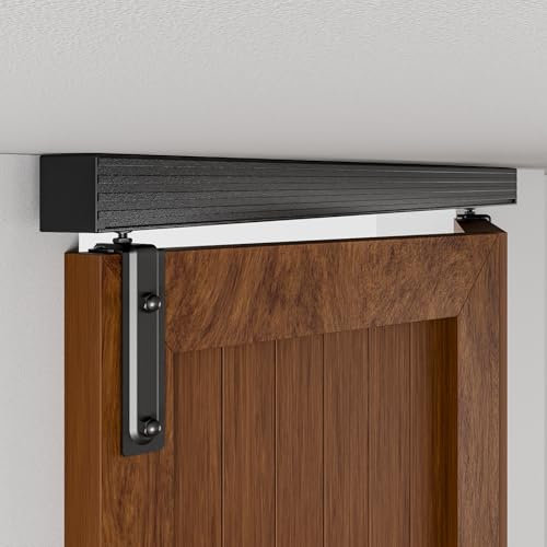 BONIKLUBA Riel de caja de 101.6 cm/3.3 pies, riel plegable para puerta corredera de granero, kit de montaje en techo, se adapta a máx. 38 pulgadas de ancho total de una sola puerta (puerta no