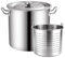 Olla de acero inoxidable de 20 L con cesta coladora y tapa, utensilios de cocina resistentes para hervir sopas, inducción, ollas pulidas con asa (plata)