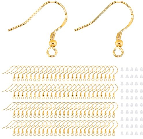 RCIDOS 200 Stück ohrhaken silber 925,ohrringe stecker,Ohrringe aus silber,Hypoallergene Ohrhaken,Für Schmuckherstellung,für die Herstellung von DIY Ohrringen Basteln (Gold)