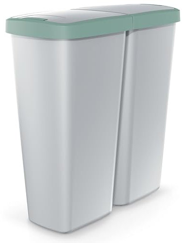 Monzana® Double poubelle cuisine 2x25 litres 2 compartiments couvercle bouton corbeille papier bureau déchets bio tri sélectif recyclage gris-vert