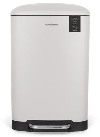 Les Collectors Küchenmülleimer mit Pedal, Edelstahl, Nr. 528, Fassungsvermögen 20 l, herausnehmbarer Inneneimer, mattes Finish, robust, leiser Deckelverschluss, Weiß