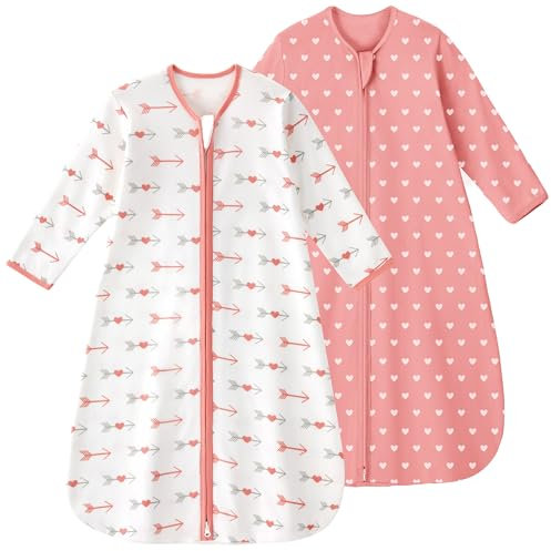 Yoofoss 2er Pack Baby Schlafsack Sommer 100% Baumwolle 0.5 Tog Sommerschlafsack mit Ärmel Tragbare Decke Babyschlafsack Weich Schlafstrampler 78 cm für Neugeborene Kleinkinder 6-12 Monate