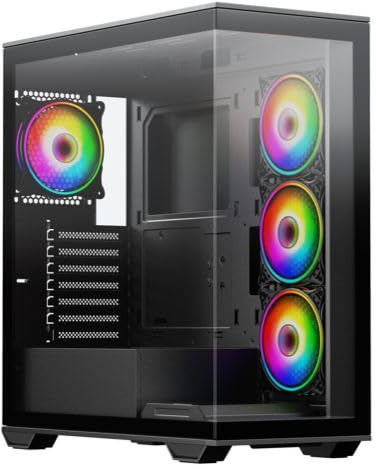 VIDA Solus Black ARGB Gaming Case w, Glass Side and Front, ATX, 4x ARGB Fans, 6-Port PWM ARGB Hub, USB-C