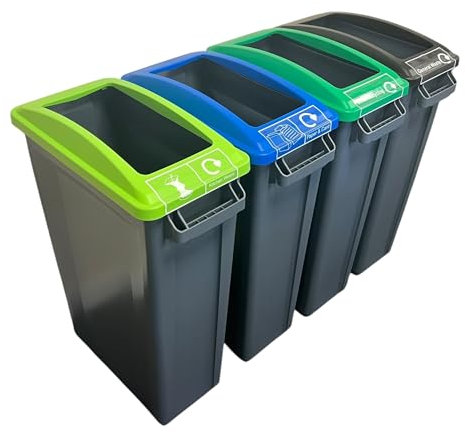 Chabrias Ltd 60L Slim Bins with Open Lid Full Set Recycling Station – Space-Saving Recycling Container for Home, Office, Kitchen