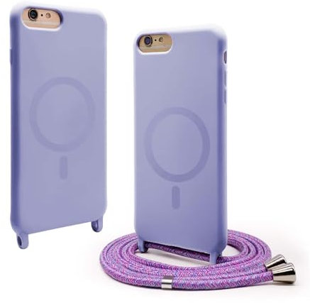 BGHHEU Silicone Coque Magnétique pour iPhone SE 2020 / iPhone 8 avec Cordon,Compatible avec MagSafe,Étui Housse Silicone avec Portable Lanyard Réglable, Violet